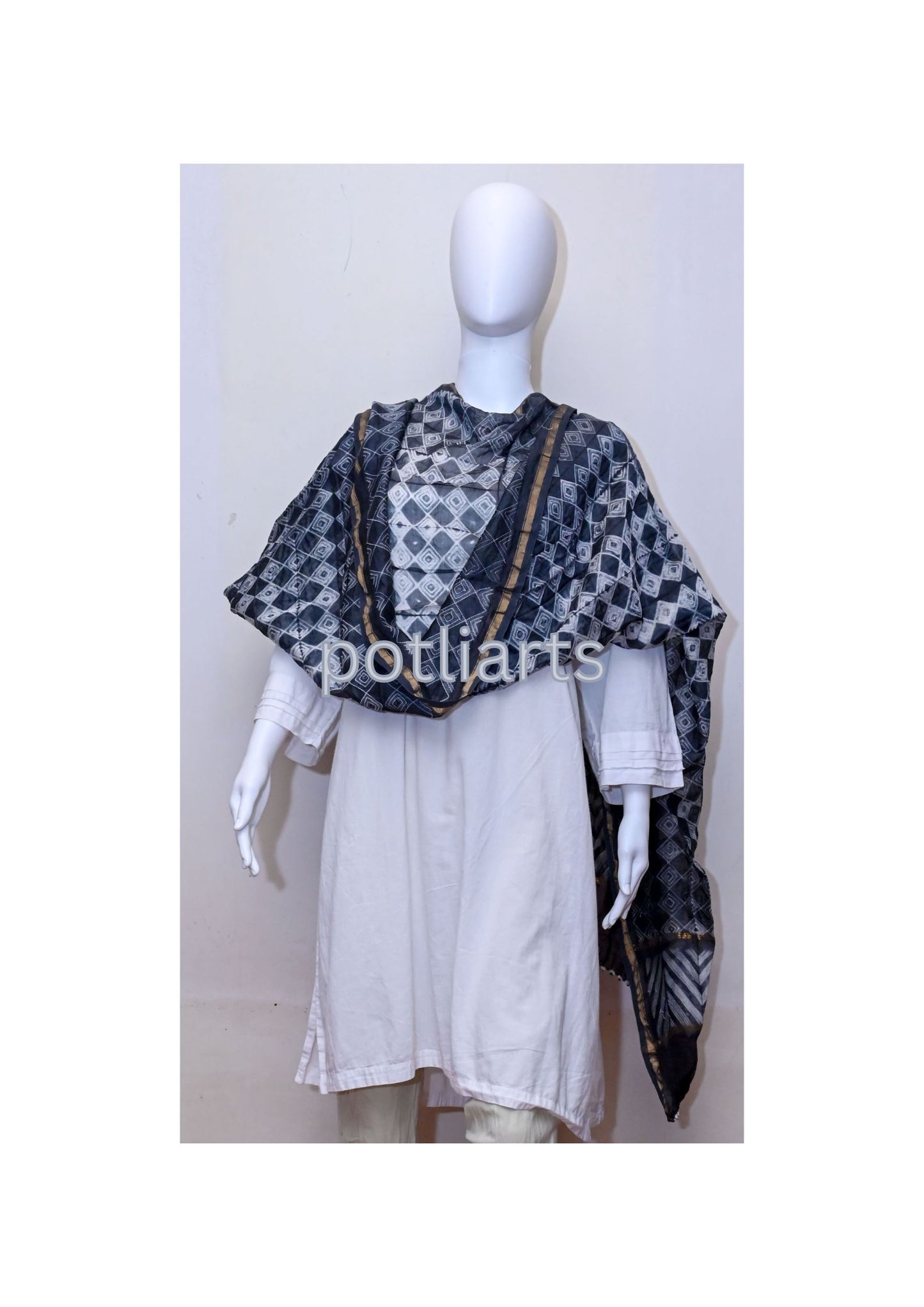Shibori Blue Dupatta Chanderi - Cotton / Silk