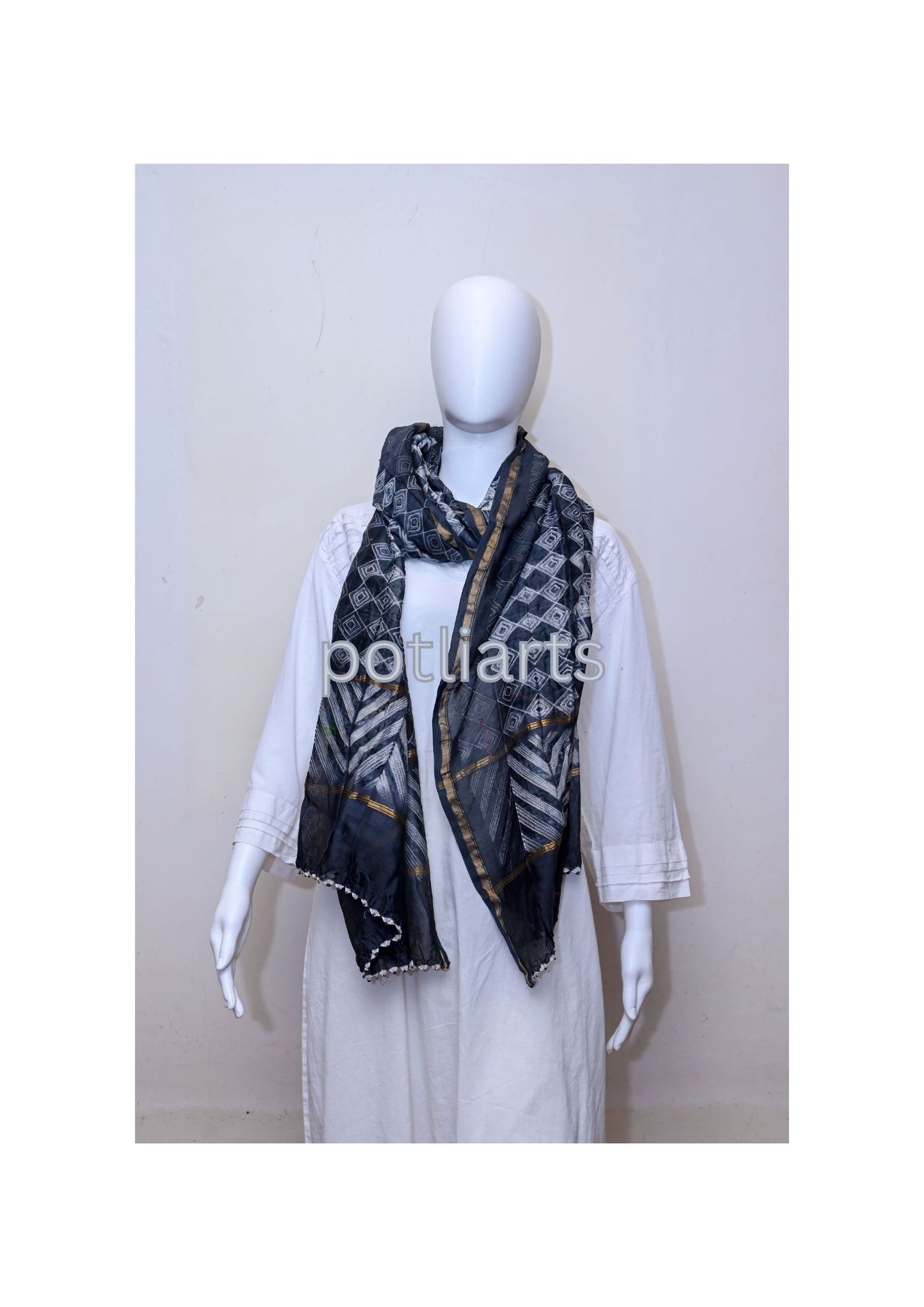Shibori Blue Dupatta Chanderi - Cotton / Silk