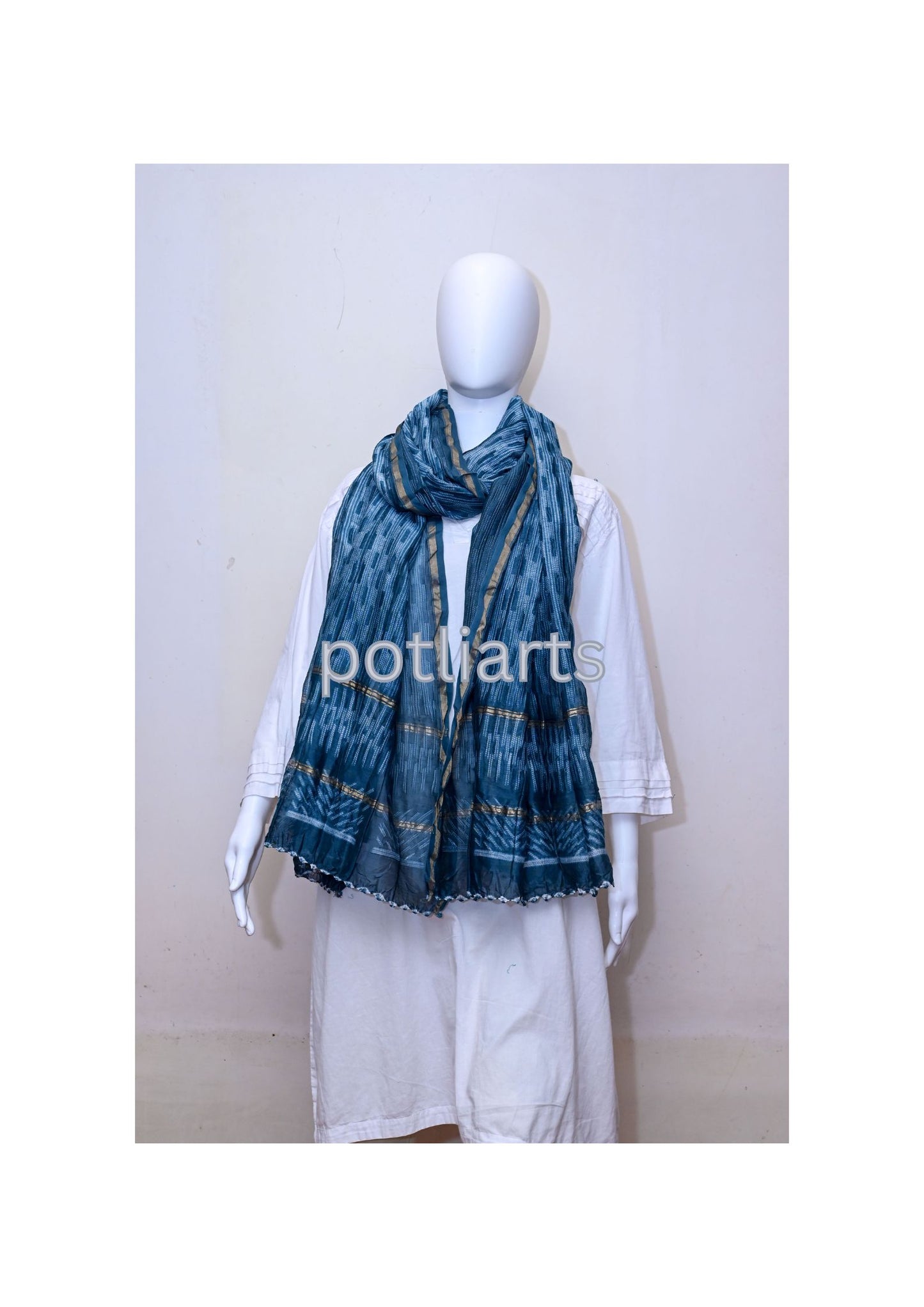 Shibori Indigo Chanderi Dupatta - Cotton / Silk