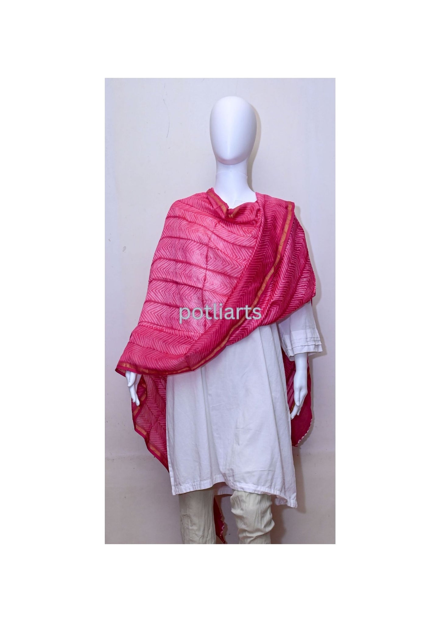 Shibori Pink Chanderi Dupatta - Cotton / Silk