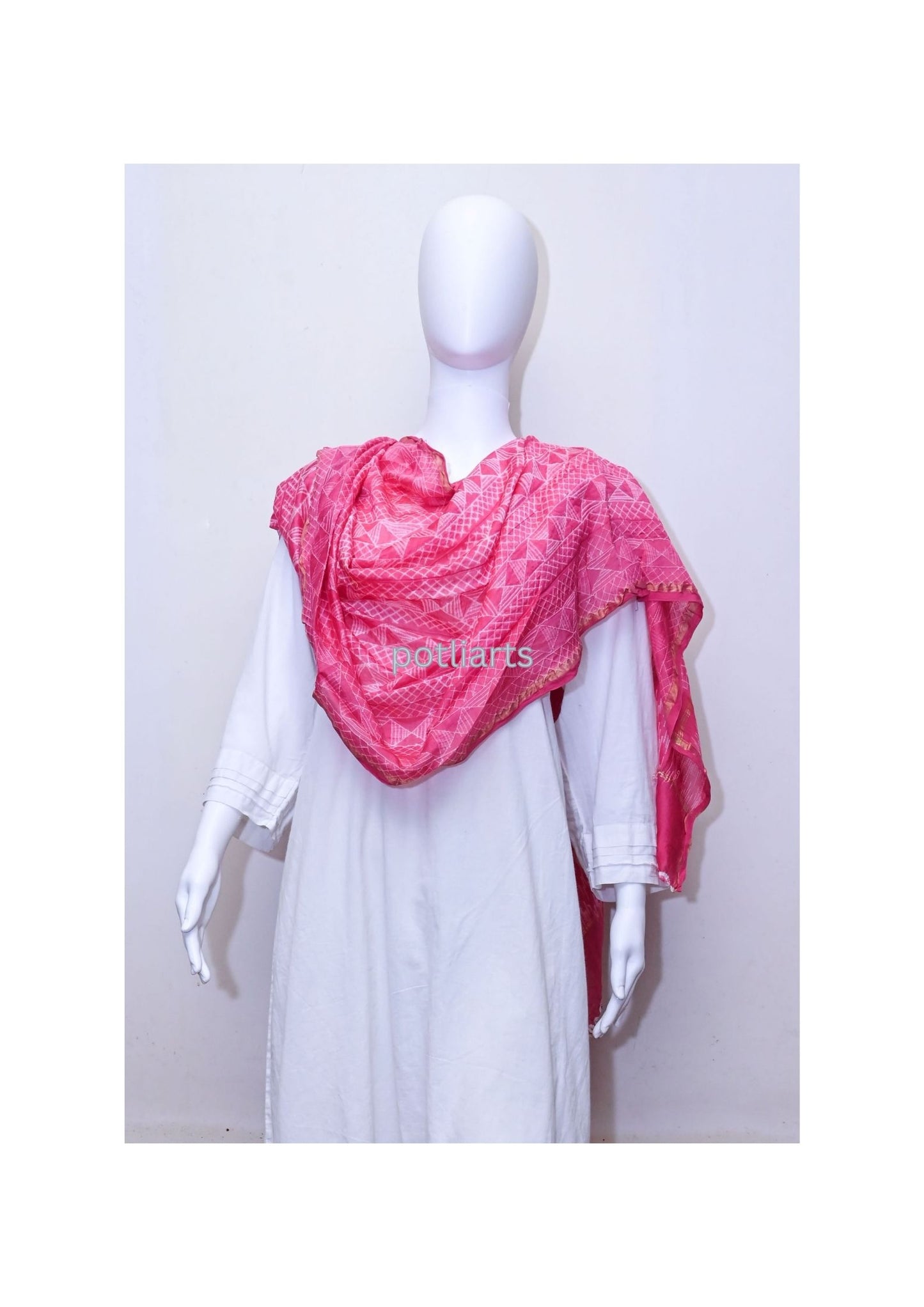 Shibori Pink Chanderi Dupatta - Cotton / Silk