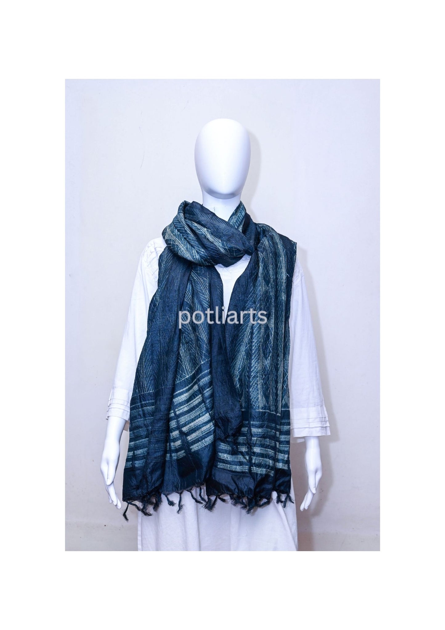 Shibori Indigo Dupatta Silk