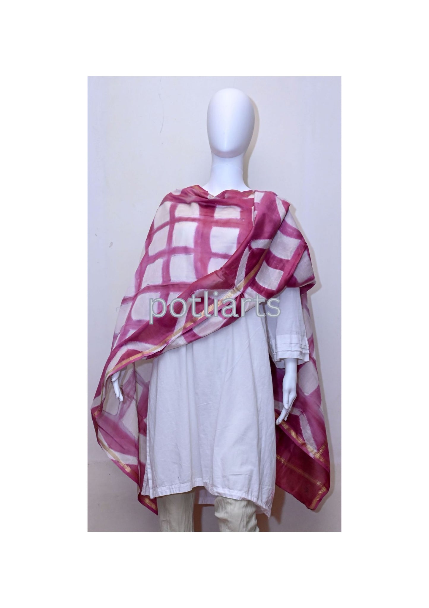 Shibori Maroon Chanderi Dupatta - Cotton / Silk