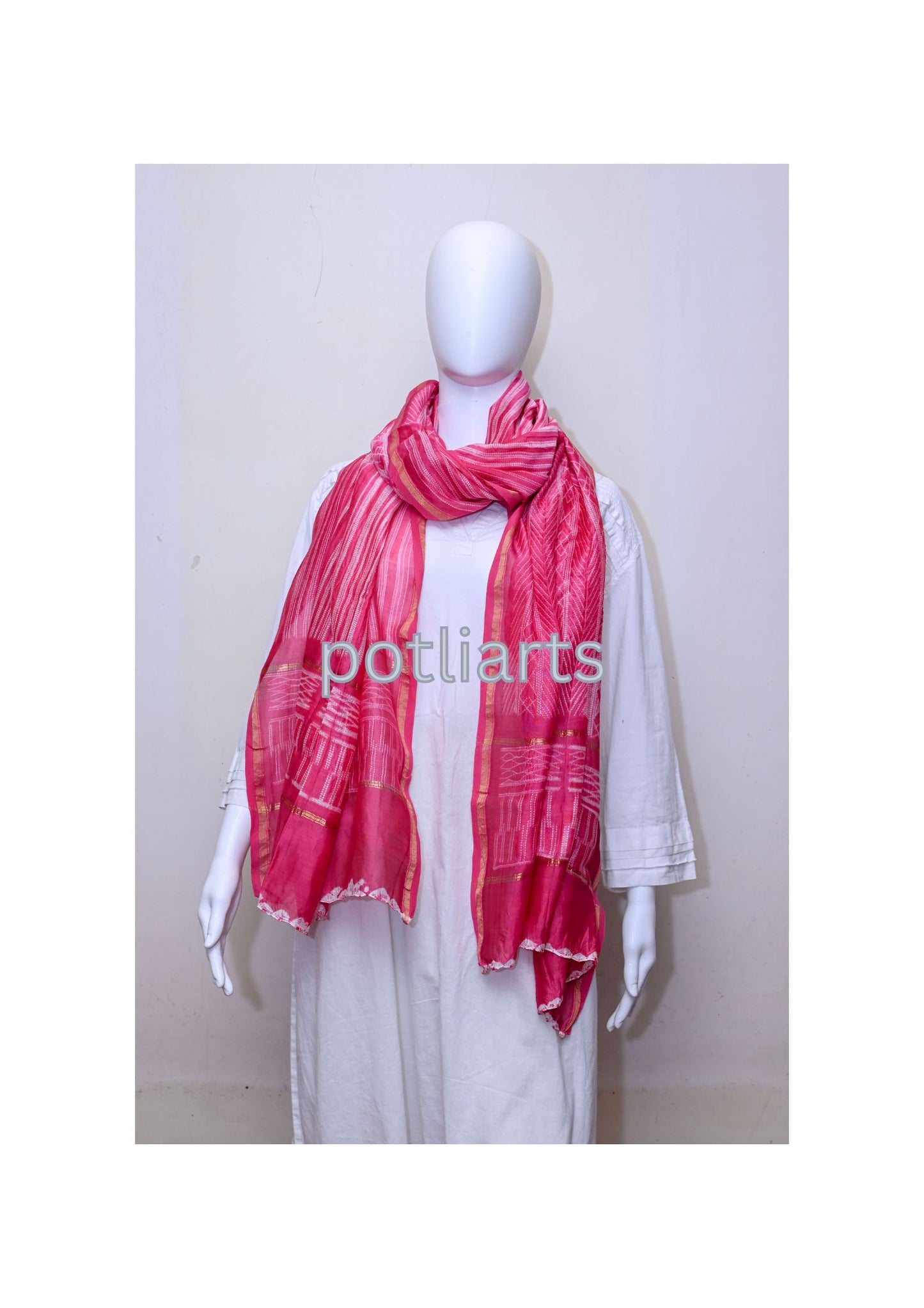 Shibori Pink Chanderi Dupatta - Cotton / Silk