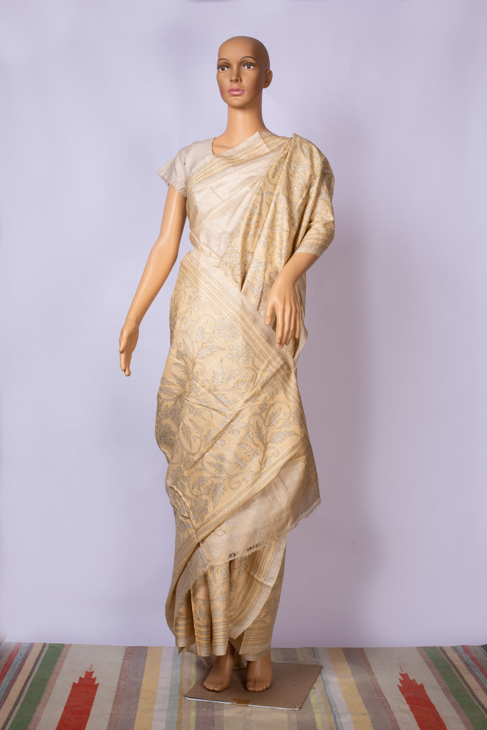 Kantha Hand Embroidered Tussar Silk Sari