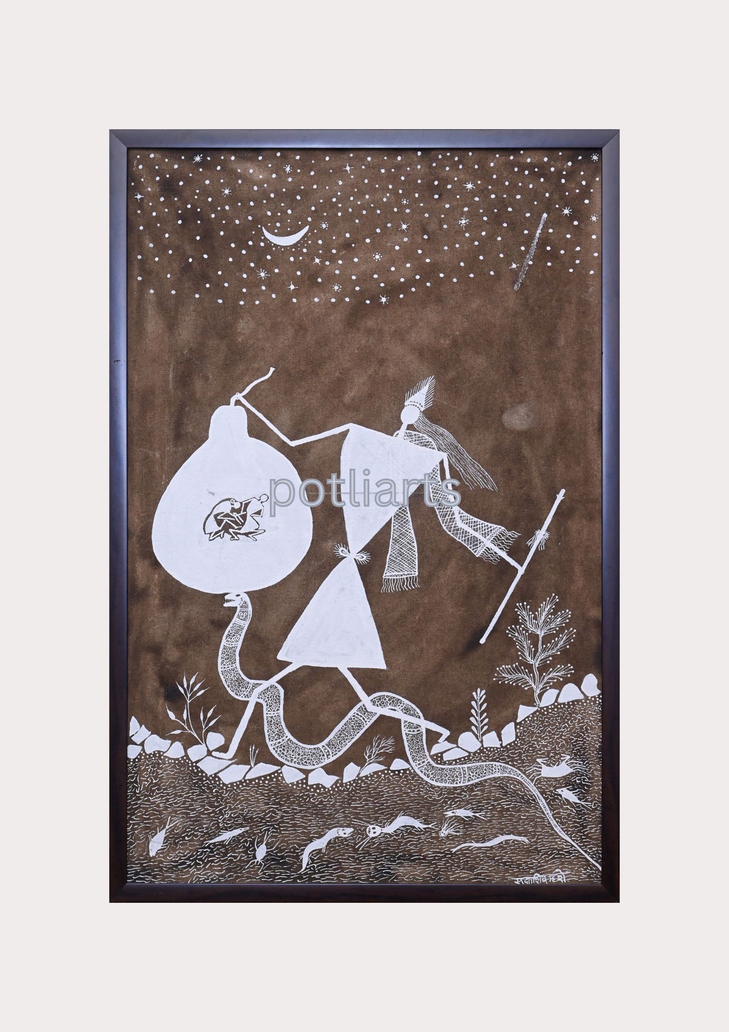 Warli Art, The Dancing Shiva, 20.8"/31.2" , Master Colection