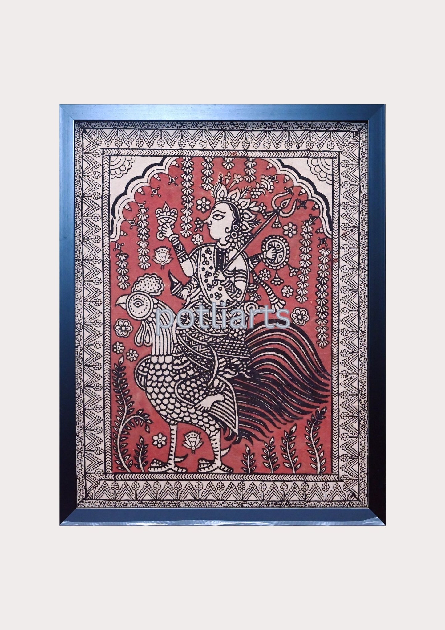 Kalamkari Art, Goddess Durga, 14.2"/18.5"