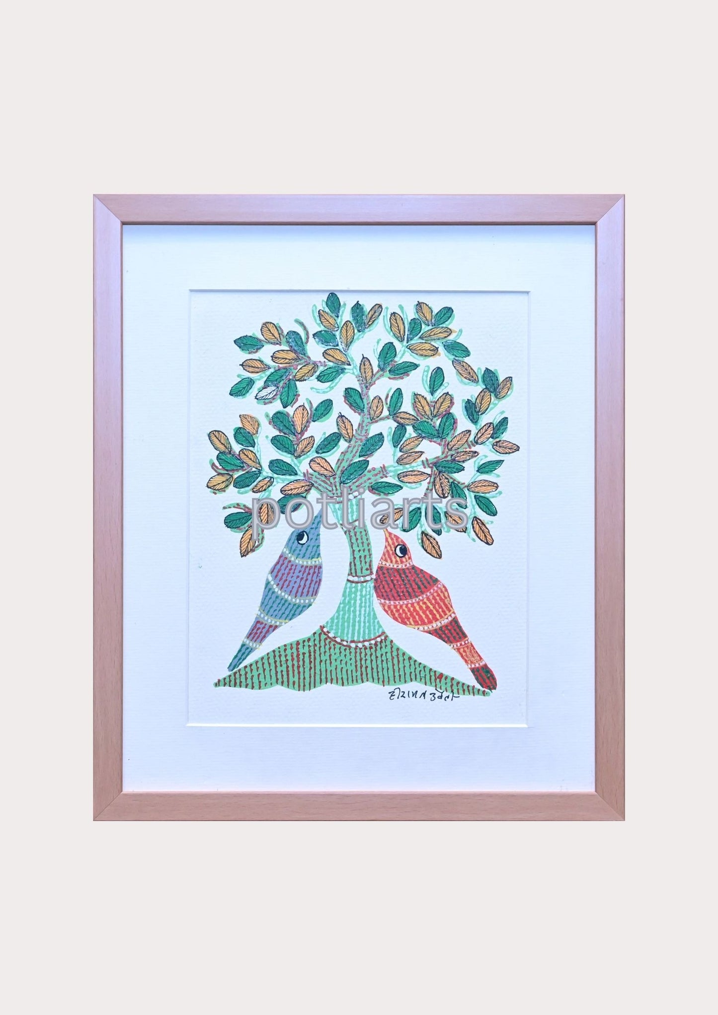 Gond Art, Tree of Life and Birds, 11"/13"