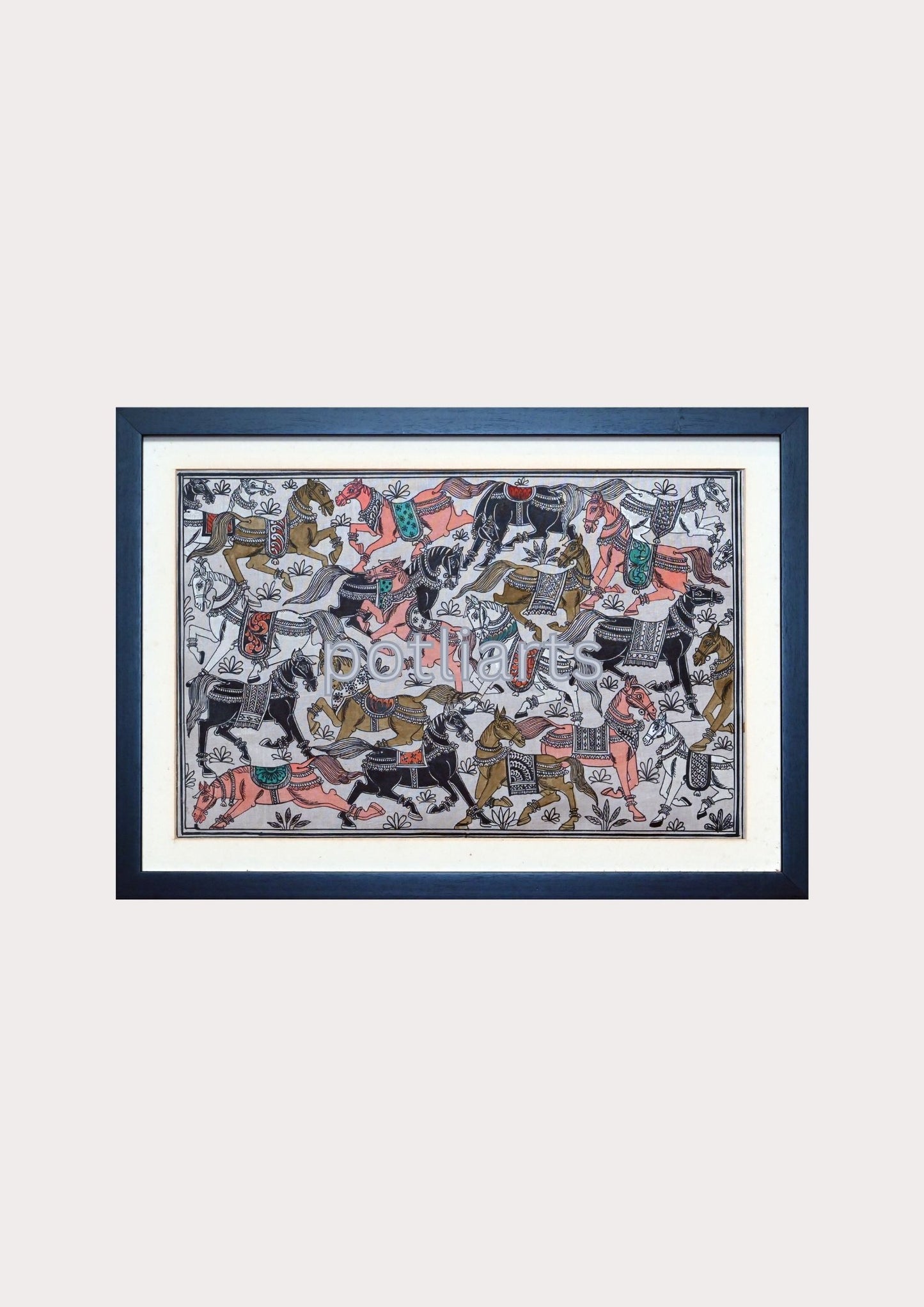 Patachitra Orissa - Silk, Horses, 18"/13"