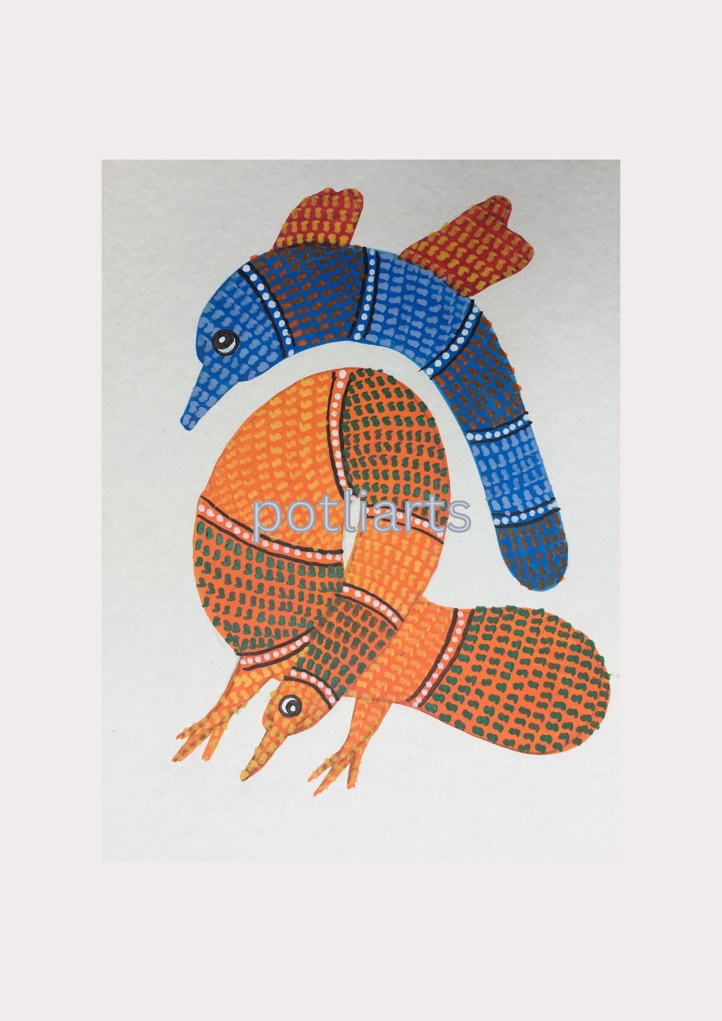 Gond Art, Peacock Family, 5"/7.2"