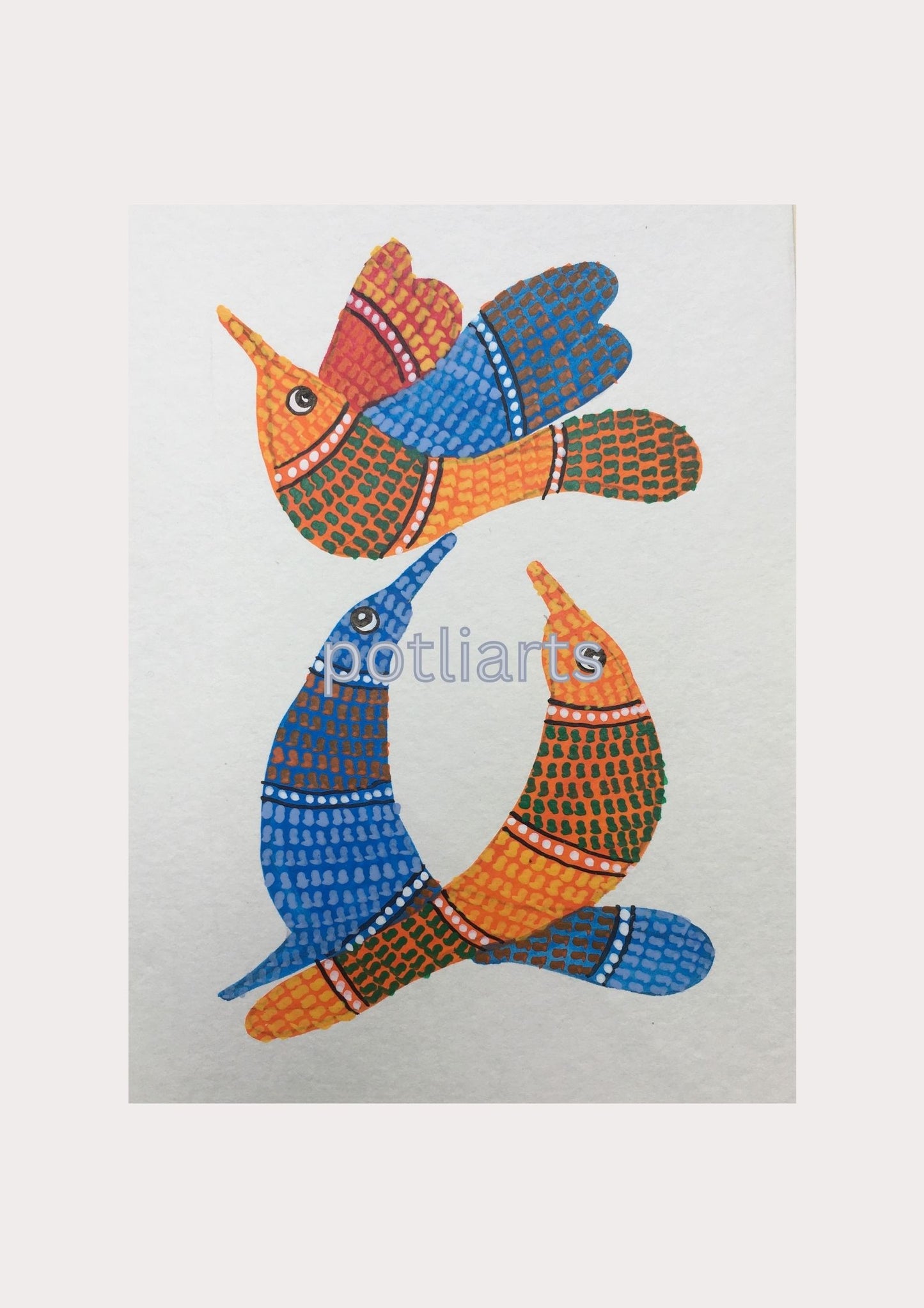 Gond Art, Peacock Family, 5"/7.2"