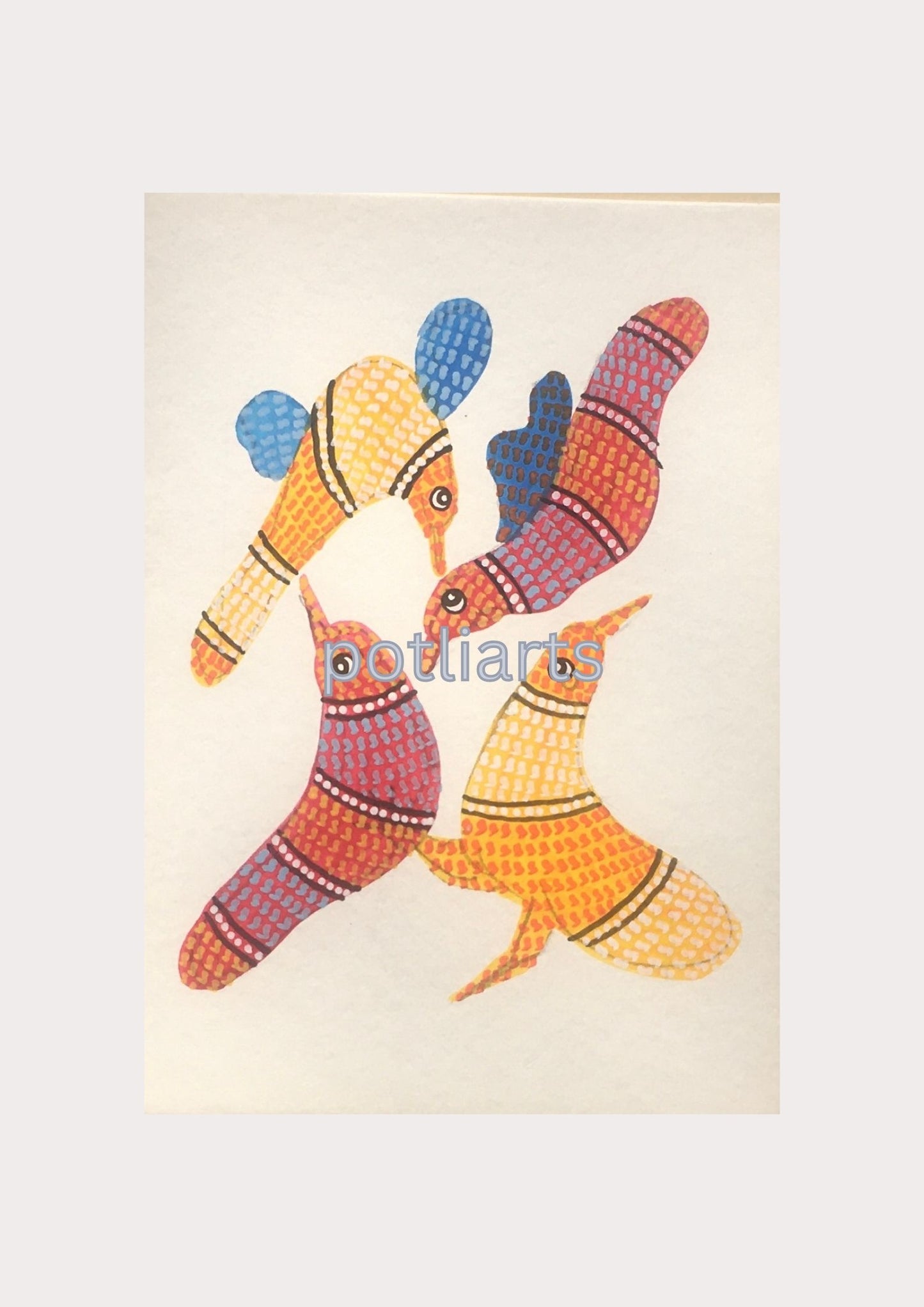 Gond Art, The Bird Family, 5"/ 7.2"