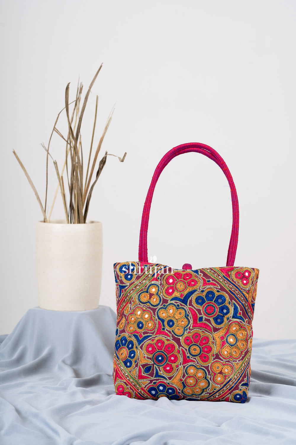 Silk Ahir Hand Embroidery Evening Bag