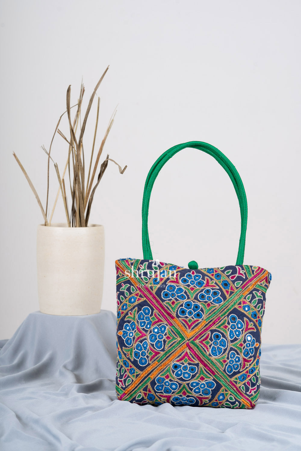 Silk Ahir Hand Embroidered Evening Bag