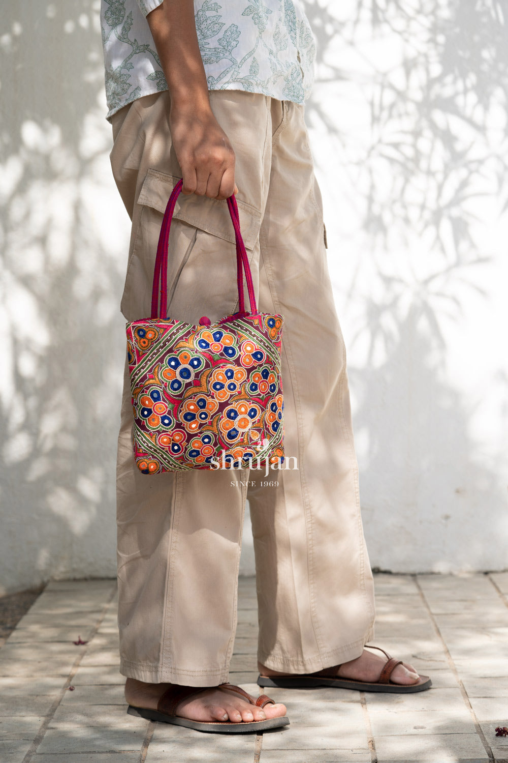 Silk Ahir Hand Embroidered Handbag