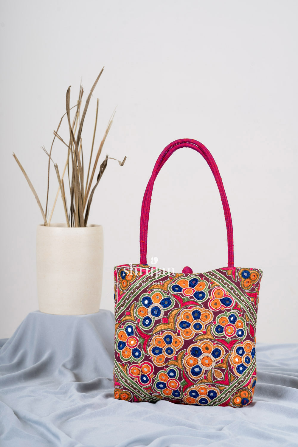 Silk Ahir Hand Embroidered Handbag
