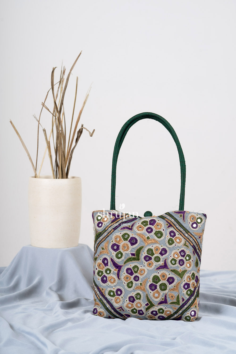 Silk Ahir Hand Embroidered Handbag