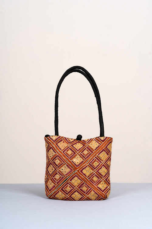 Hand embroidered Handbag - silk