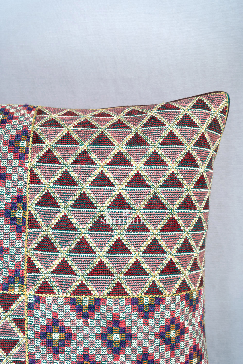 Cotton and Silk Jat Garasiya Hand Embroidered Cushion Cover