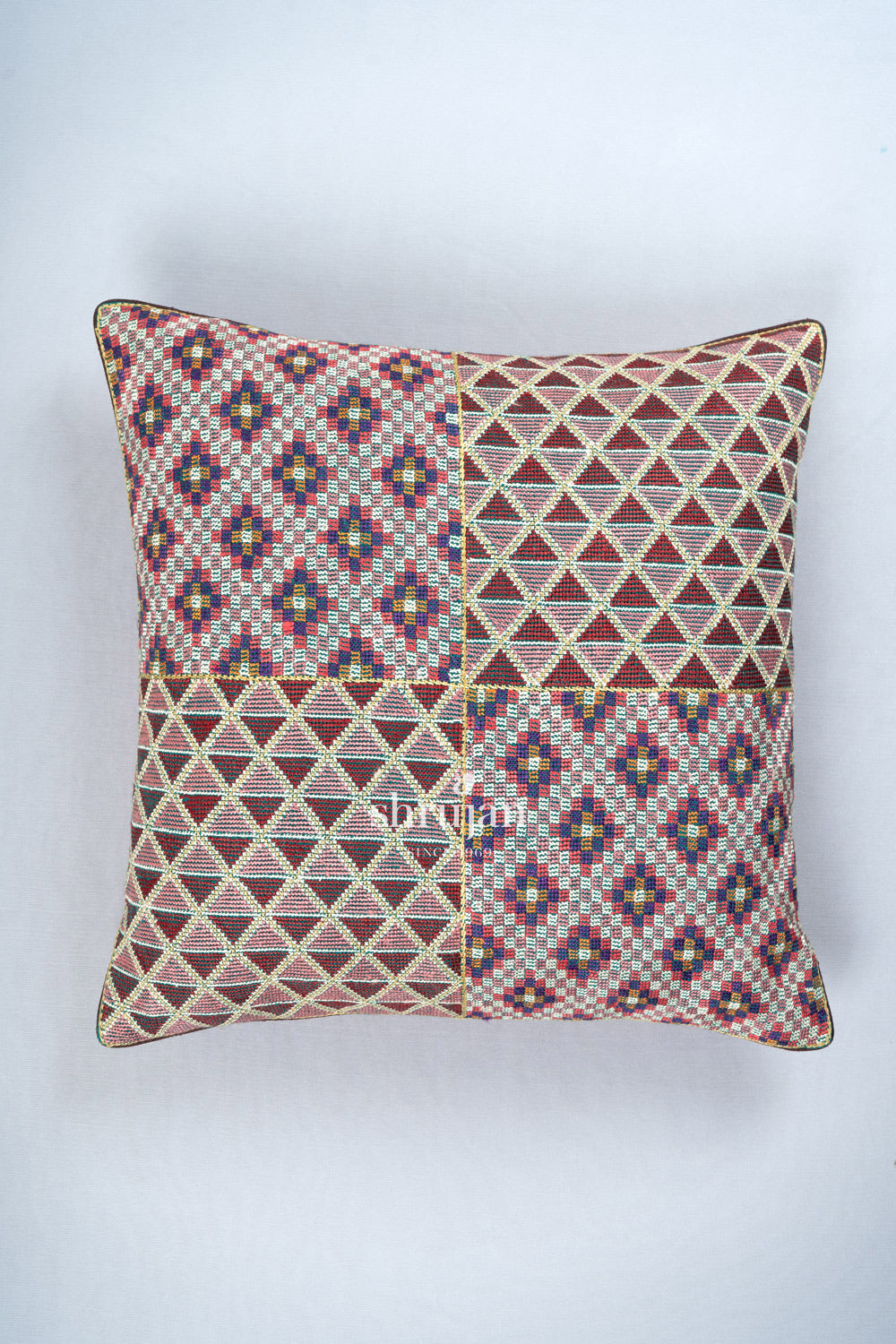 Cotton and Silk Jat Garasiya Hand Embroidered Cushion Cover