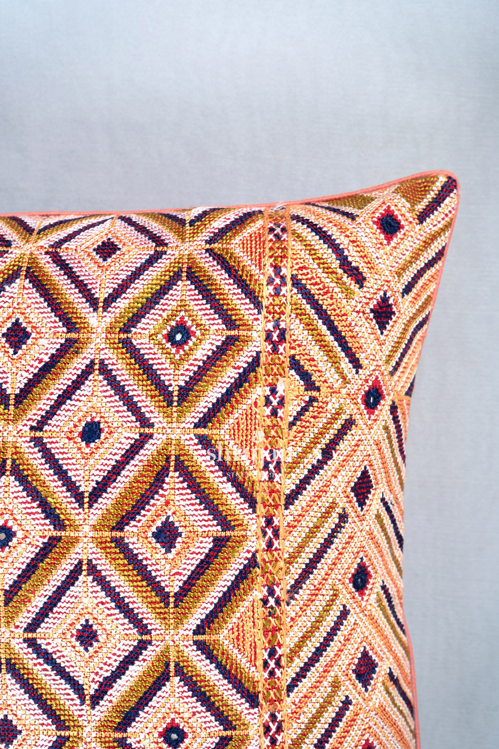Cotton and Silk Jat Garasiya Hand Embroidered Cushion Cover