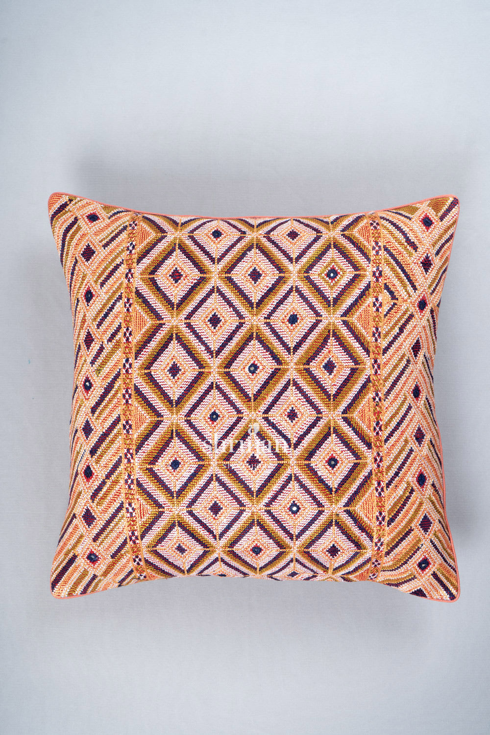 Cotton and Silk Jat Garasiya Hand Embroidered Cushion Cover