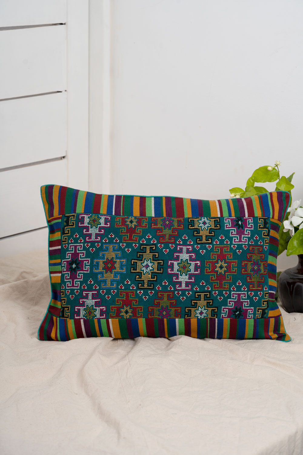 Jat Garasiya Hand Embroidered Cushion Cover, 18"/12"