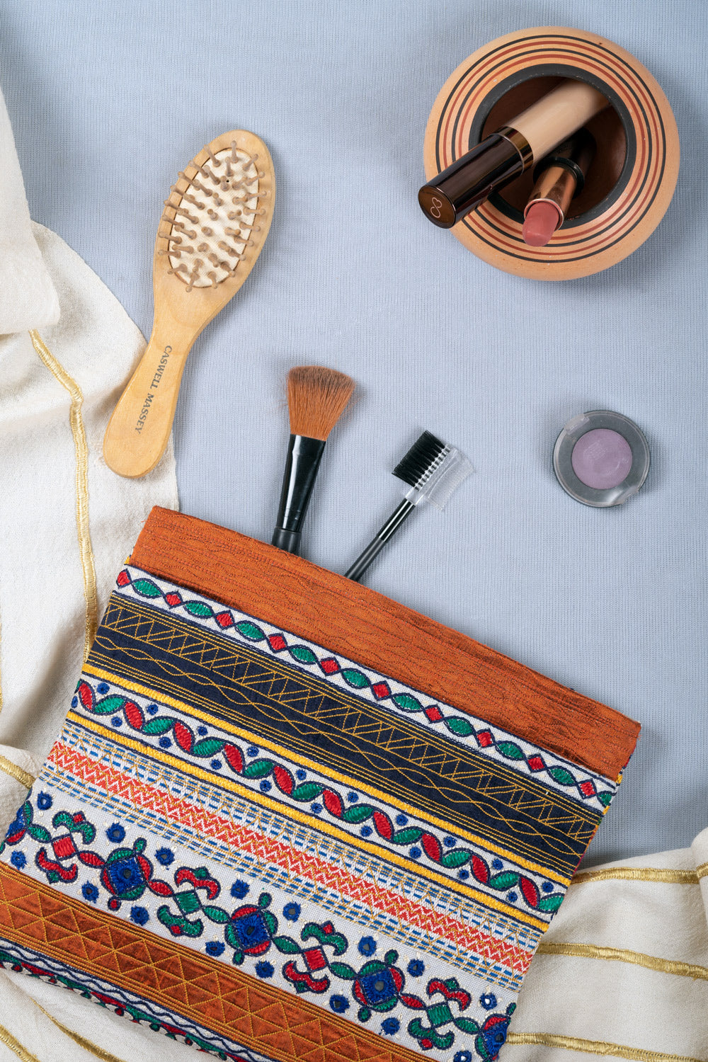 Silk Ahir Hand Embroidered Clutch