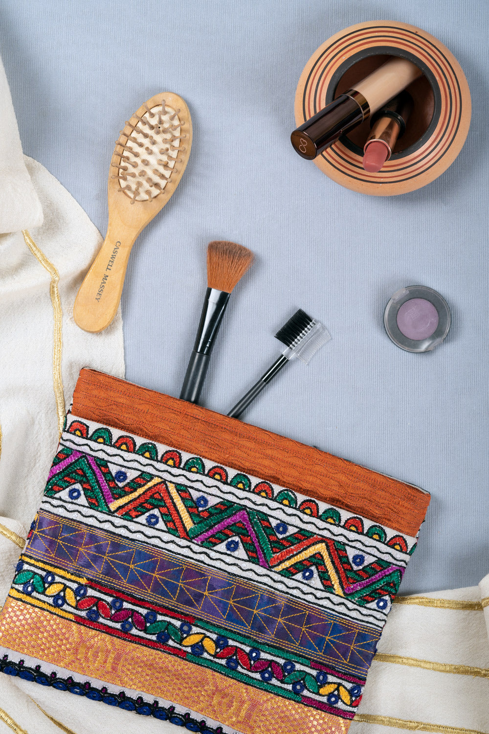 Silk Ahir Hand Embroidered Clutch