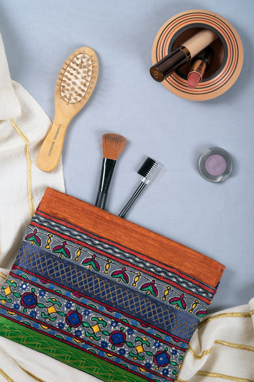 Silk Ahir Hand Embroidered Clutch