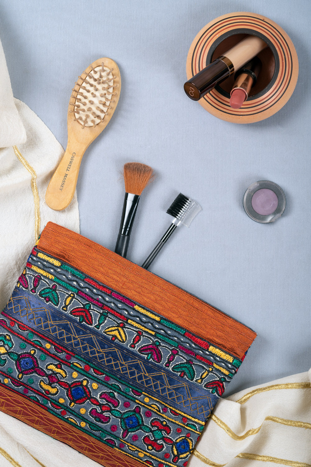 Silk Ahir Hand Embroidered Clutch