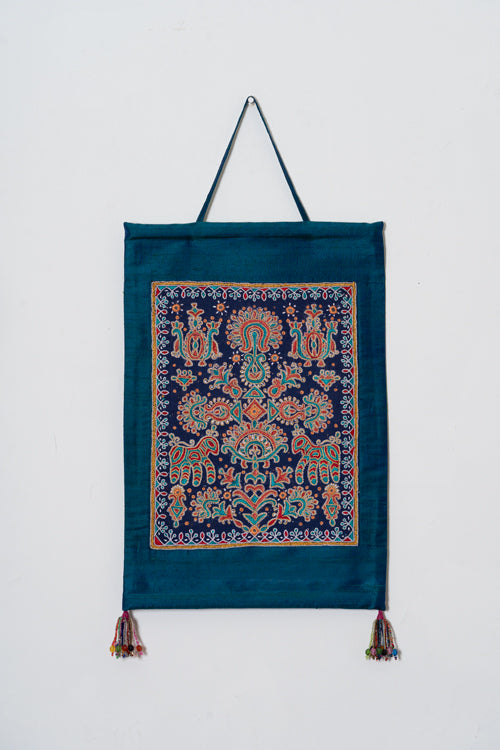 Wall Hanging - Silk, 18"/12", Ahir tribal hand embroidery