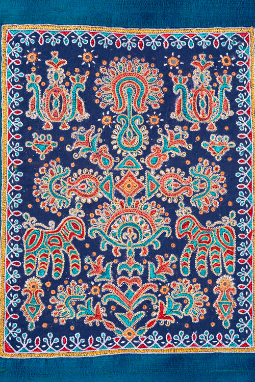 Wall Hanging - Silk, 18"/12", Ahir tribal hand embroidery