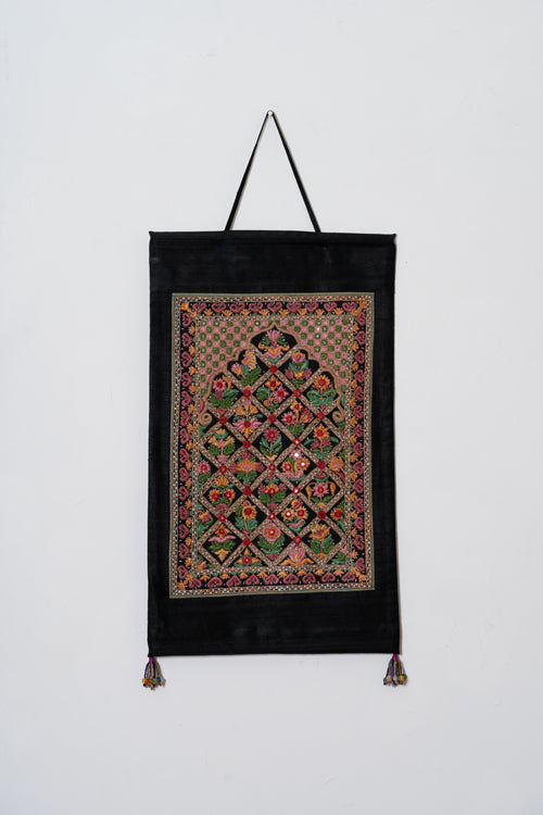 Wall Hanging - Silk, Pakko tribal hand embroidery, 24"/14"