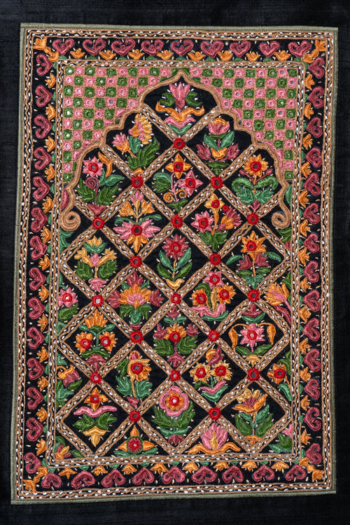 Wall Hanging - Silk, Pakko tribal hand embroidery, 24"/14"