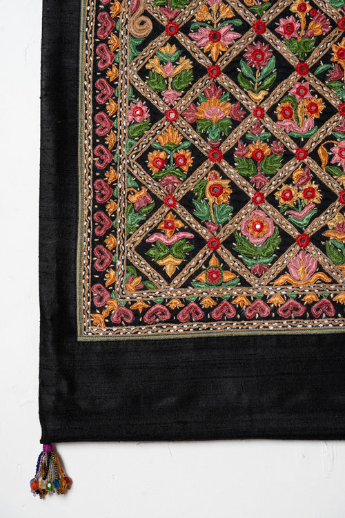 Wall Hanging - Silk, Pakko tribal hand embroidery, 24"/14"