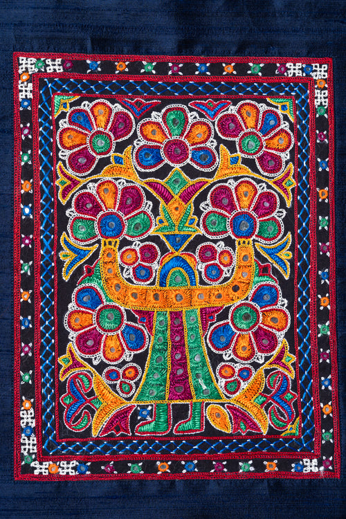 Wall Hanging - Silk, 18"/12", Ahir tribal hand embroidery