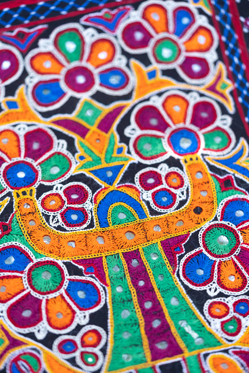 Wall Hanging - Silk, 18"/12", Ahir tribal hand embroidery