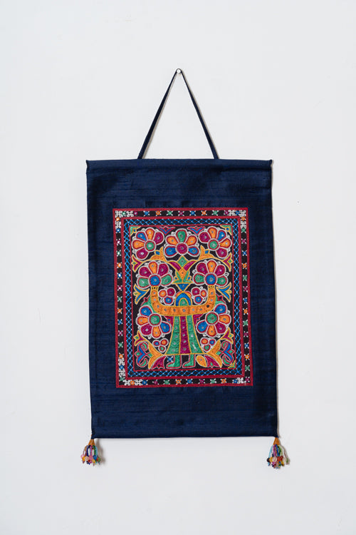Wall Hanging - Silk, 18"/12", Ahir tribal hand embroidery