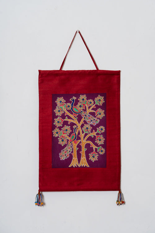 Wall Hanging - Silk, 18"/12", Ahir tribal hand embroidery
