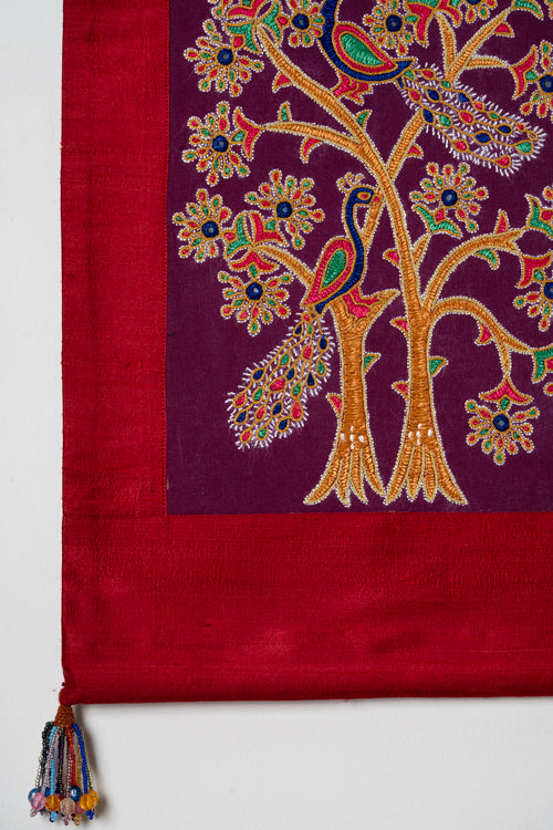 Wall Hanging - Silk, 18"/12", Ahir tribal hand embroidery