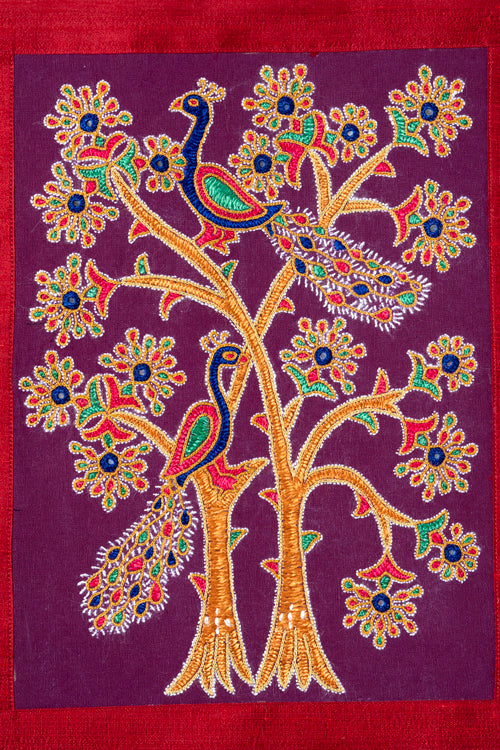 Wall Hanging - Silk, 18"/12", Ahir tribal hand embroidery
