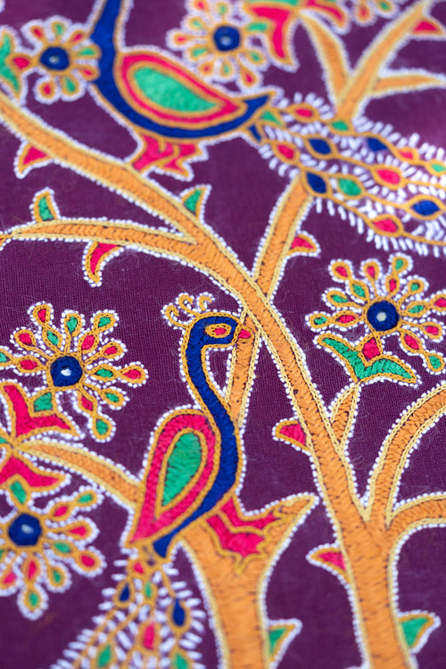Wall Hanging - Silk, 18"/12", Ahir tribal hand embroidery