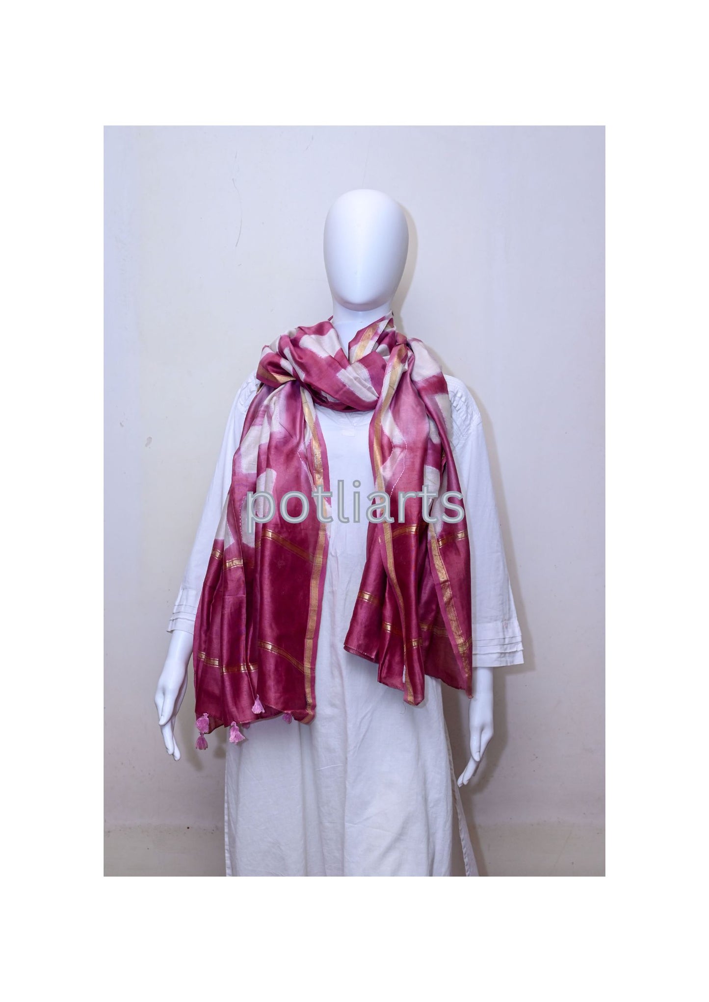 Shibori Maroon Chanderi Dupatta - Cotton / Silk