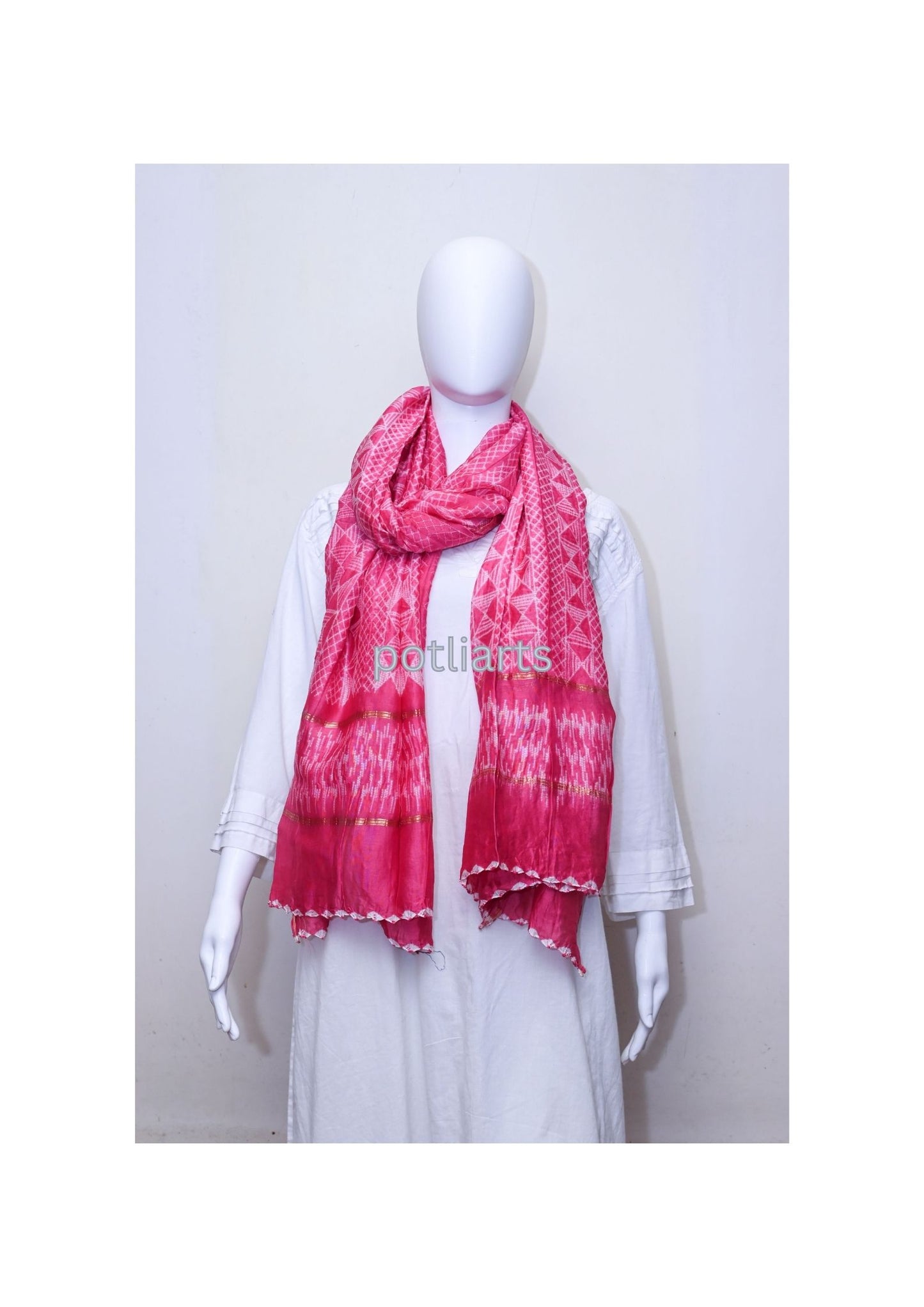 Shibori Pink Chanderi Dupatta - Cotton / Silk