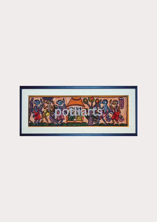 Santal Art, Village life, 26"/11"