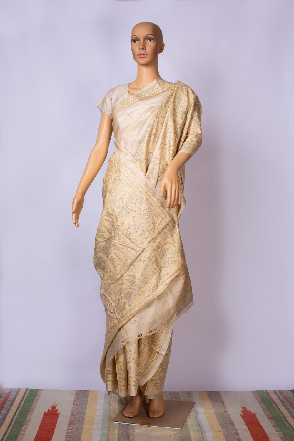 Kantha Hand Embroidered  Tussar Silk Sari