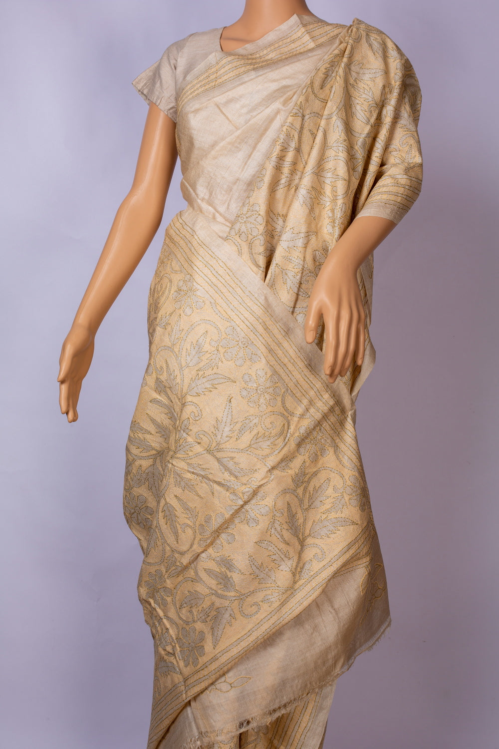Kantha Hand Embroidered  Tussar Silk Sari