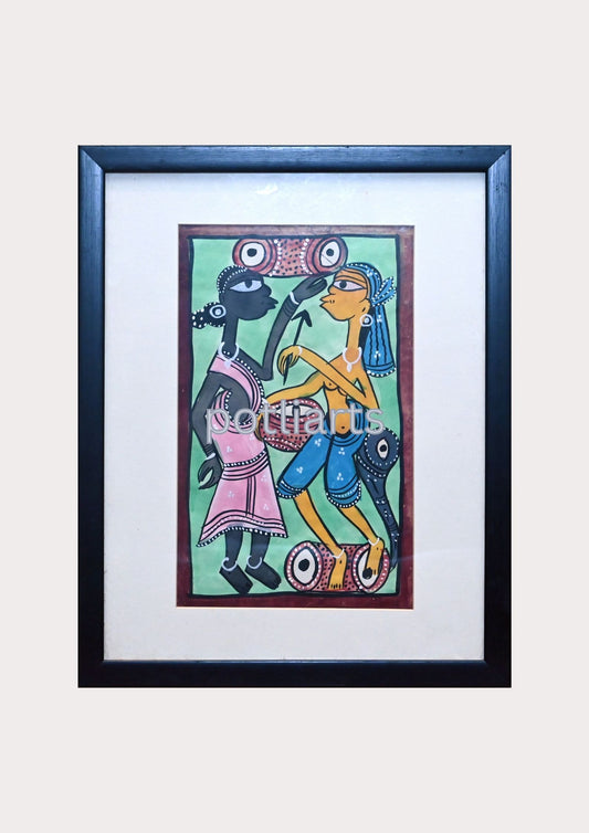 Santal Art, Couple with Musical Instruments, 12.2",15.2"