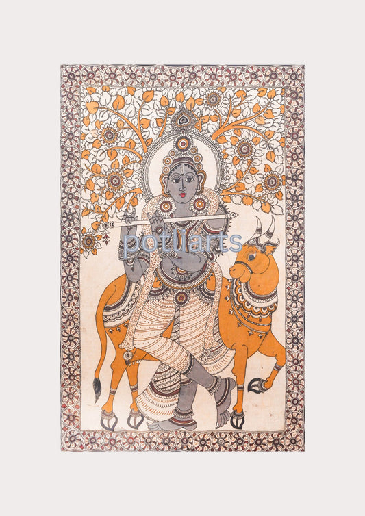 Kalamkari on cotton cloth - Lord Krishna, 30"/48", Master Artist collection